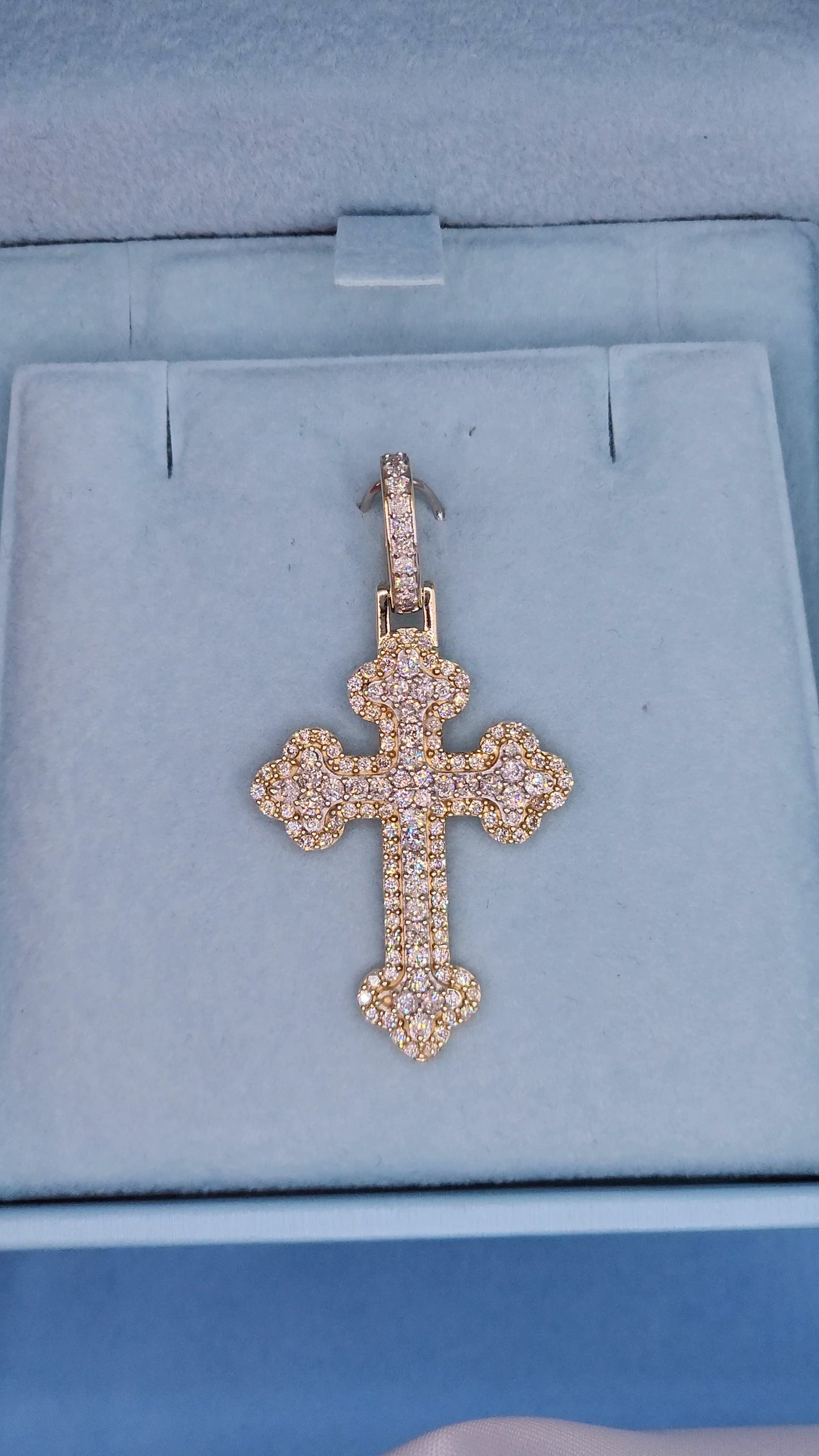 1 5/8 ct Natural Pave Diamond Orthodox Cross Pendant in 10k Yellow and White Gold