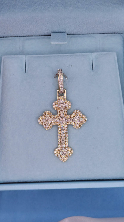 1 5/8 ct Natural Pave Diamond Orthodox Cross Pendant in 10k Yellow and White Gold