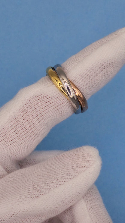 3 mm Interlocked Trio Rolling band in 18k Yellow, White and Rose Gold