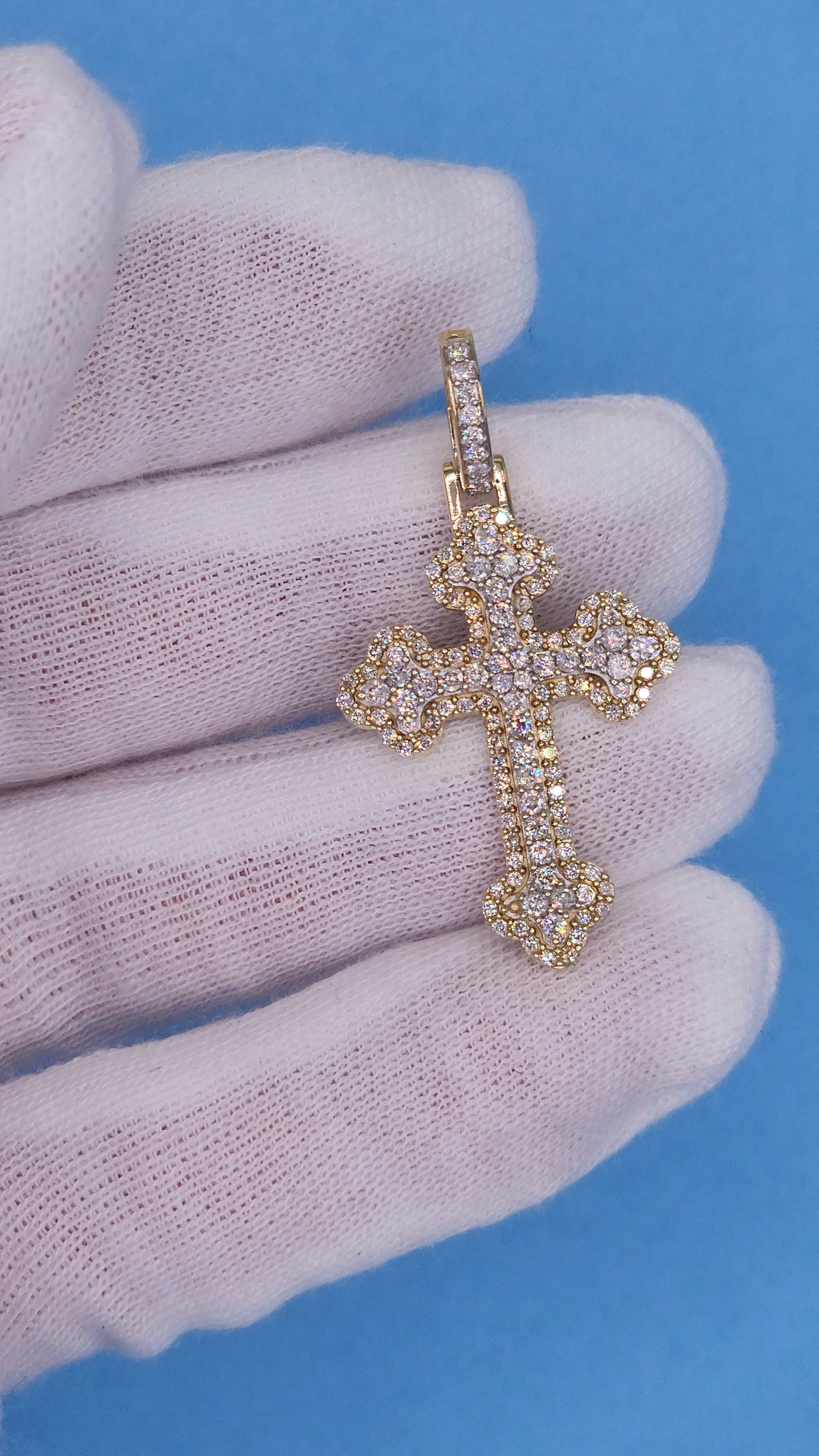 1 5/8 ct Natural Pave Diamond Orthodox Cross Pendant in 10k Yellow and White Gold