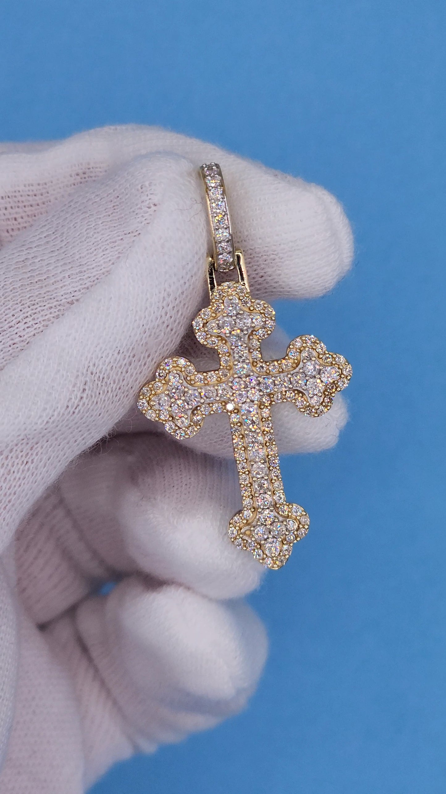 1 5/8 ct Natural Pave Diamond Orthodox Cross Pendant in 10k Yellow and White Gold