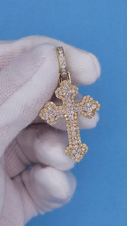 1 5/8 ct Natural Pave Diamond Orthodox Cross Pendant in 10k Yellow and White Gold