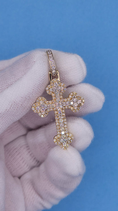 1 5/8 ct Natural Pave Diamond Orthodox Cross Pendant in 10k Yellow and White Gold