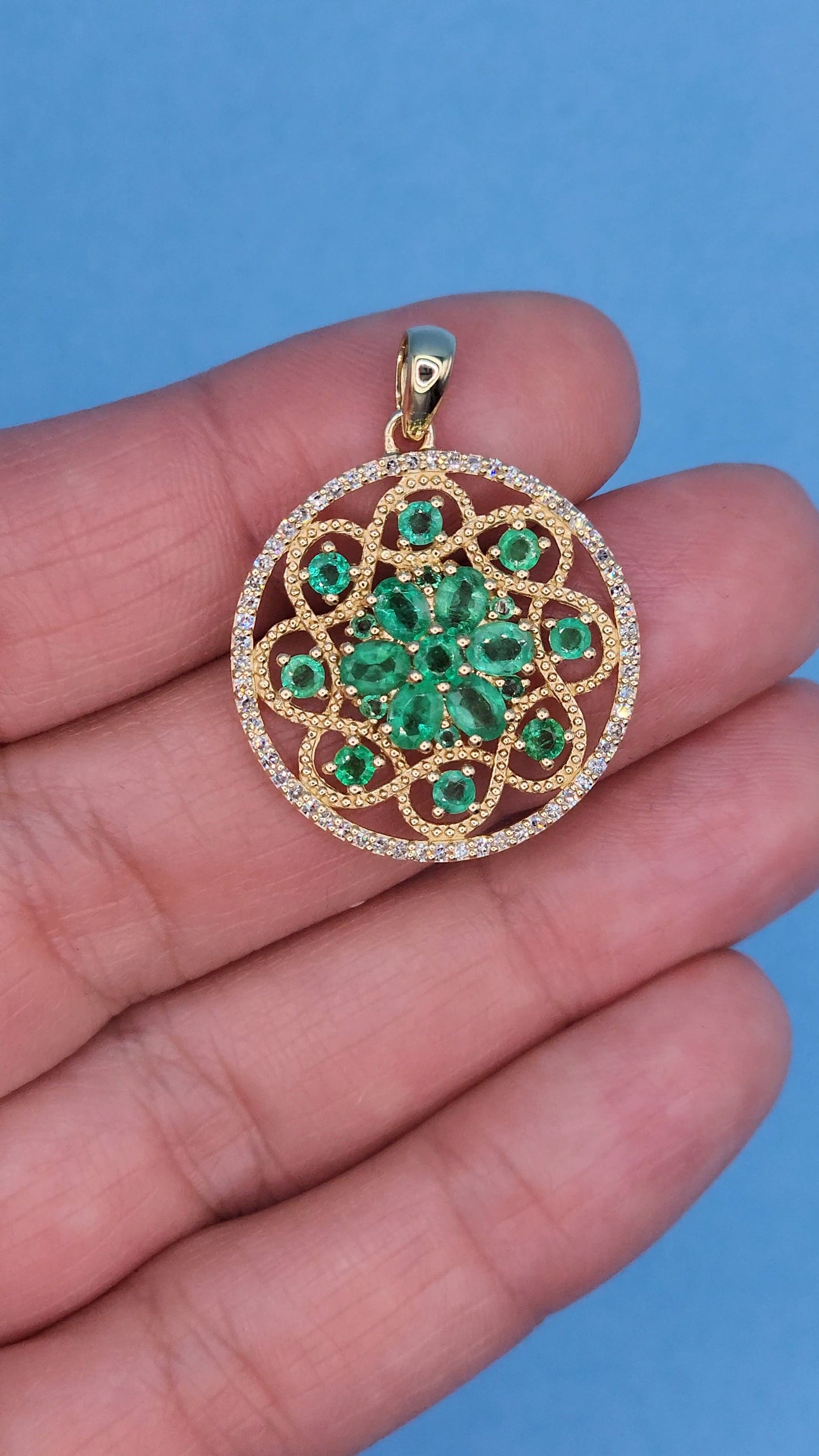 EFFY Emerald and Diamond Round Pendant in 14k Yellow Gold