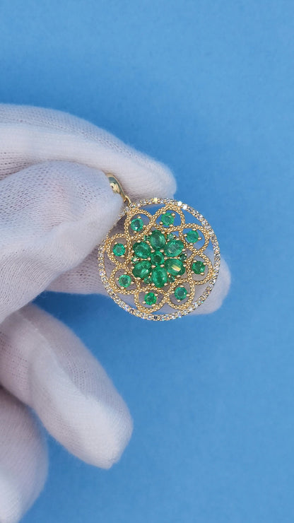 EFFY Emerald and Diamond Round Pendant in 14k Yellow Gold