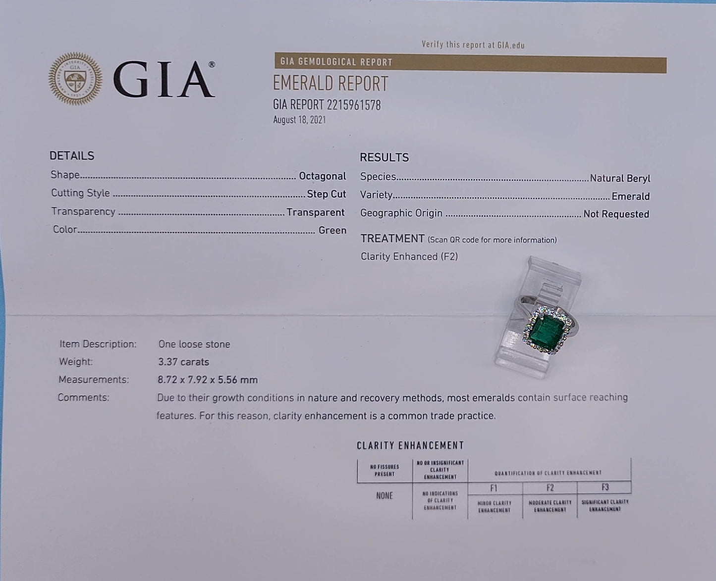 GIA 3.37 ct Natural Emerald and 0.50 ct Halo Diamond Engagement Ring in Platinum