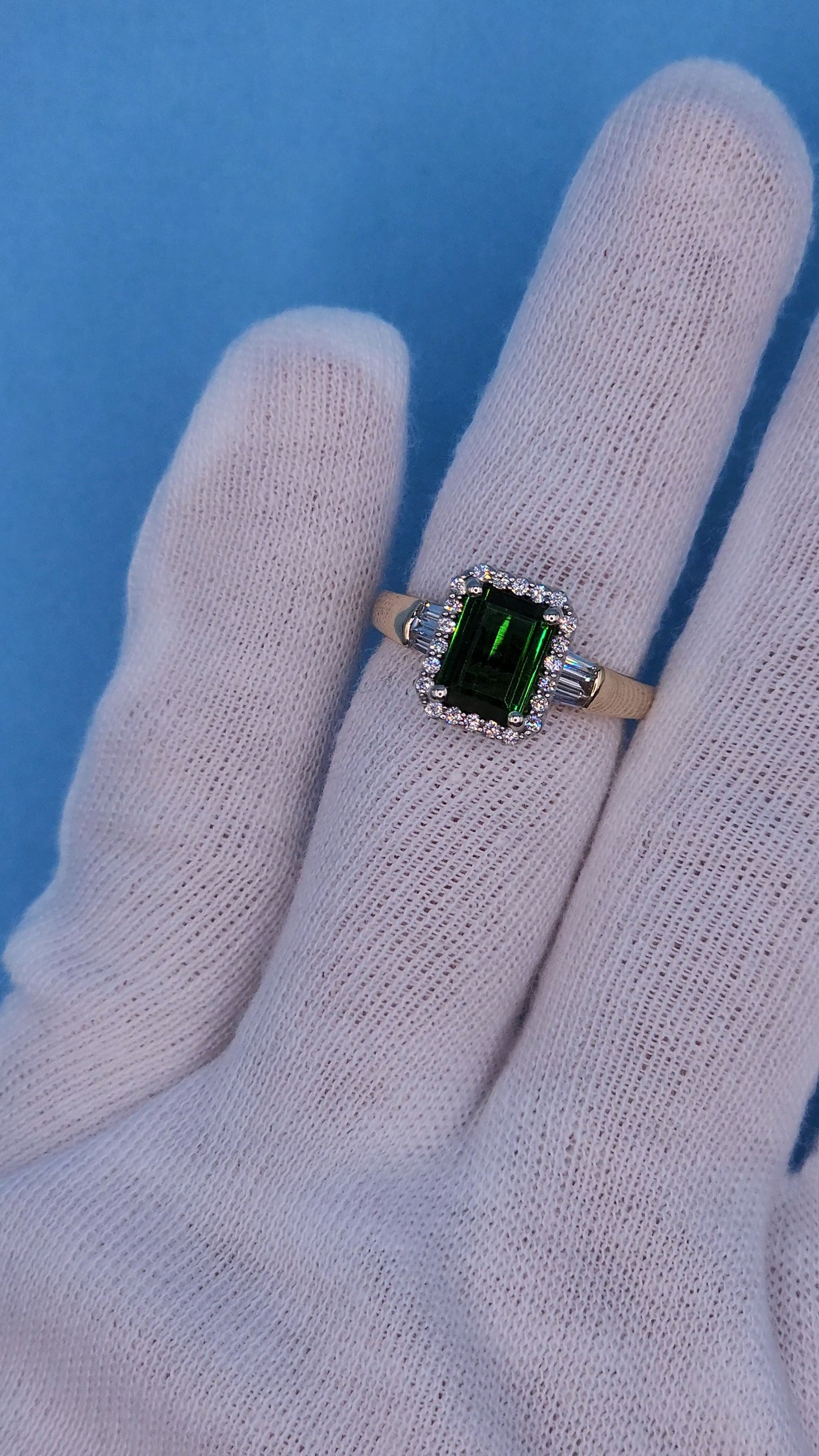 1.97 ct Green Tourmaline and Halo Diamond Ring in 14k Two-Tone Gold