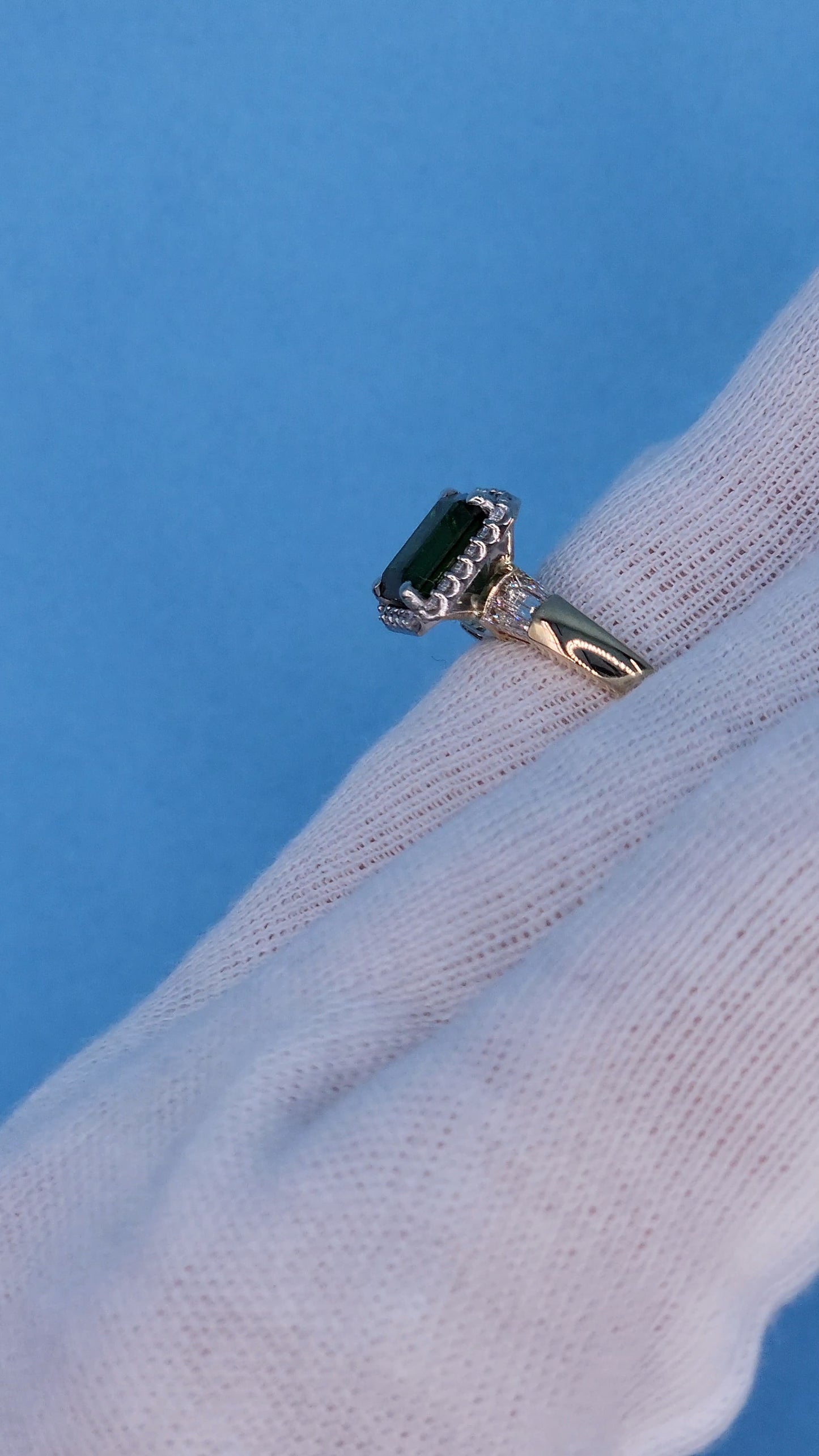 1.97 ct Green Tourmaline and Halo Diamond Ring in 14k Two-Tone Gold