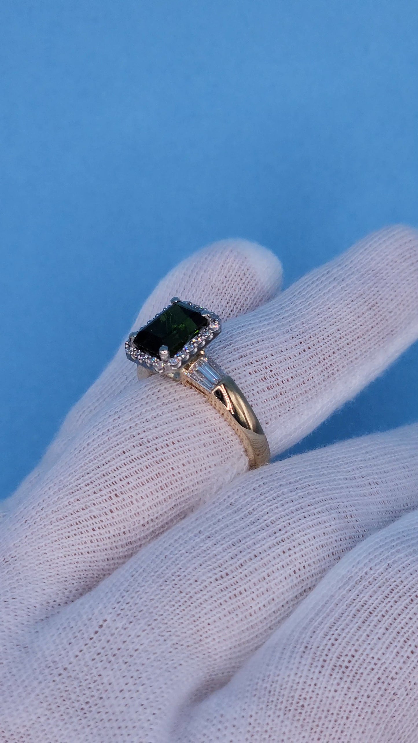 1.97 ct Green Tourmaline and Halo Diamond Ring in 14k Two-Tone Gold