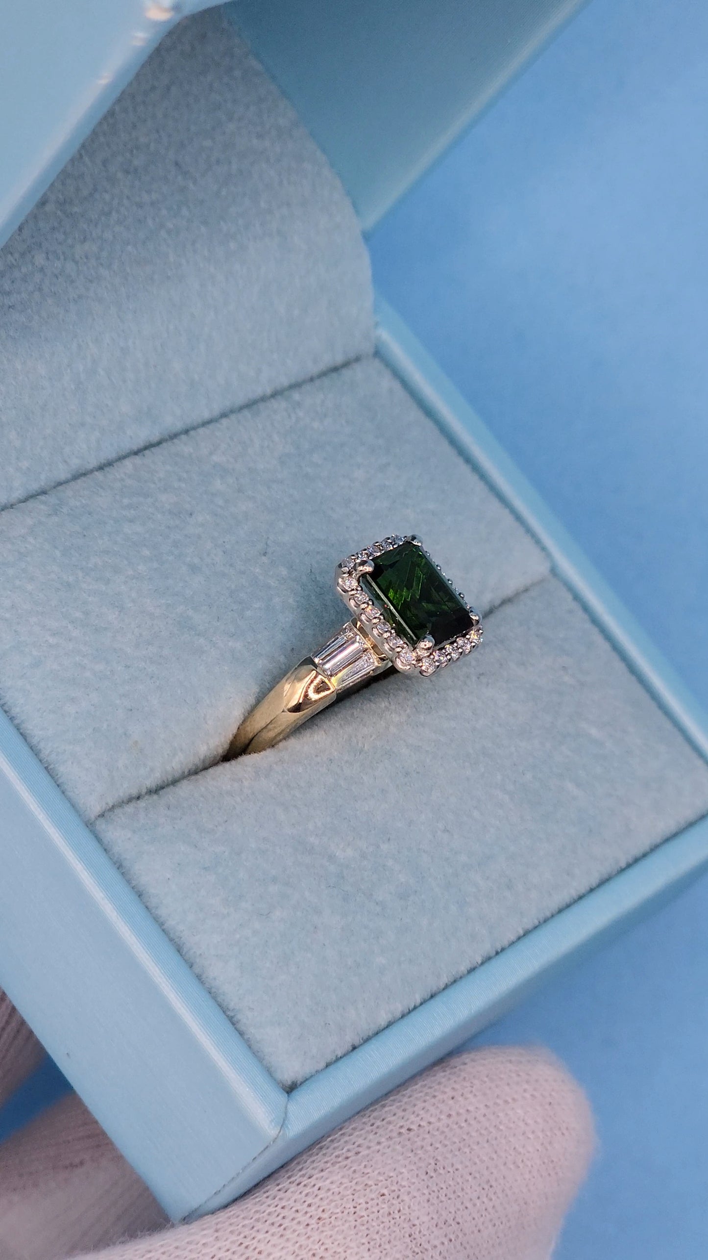 1.97 ct Green Tourmaline and Halo Diamond Ring in 14k Two-Tone Gold