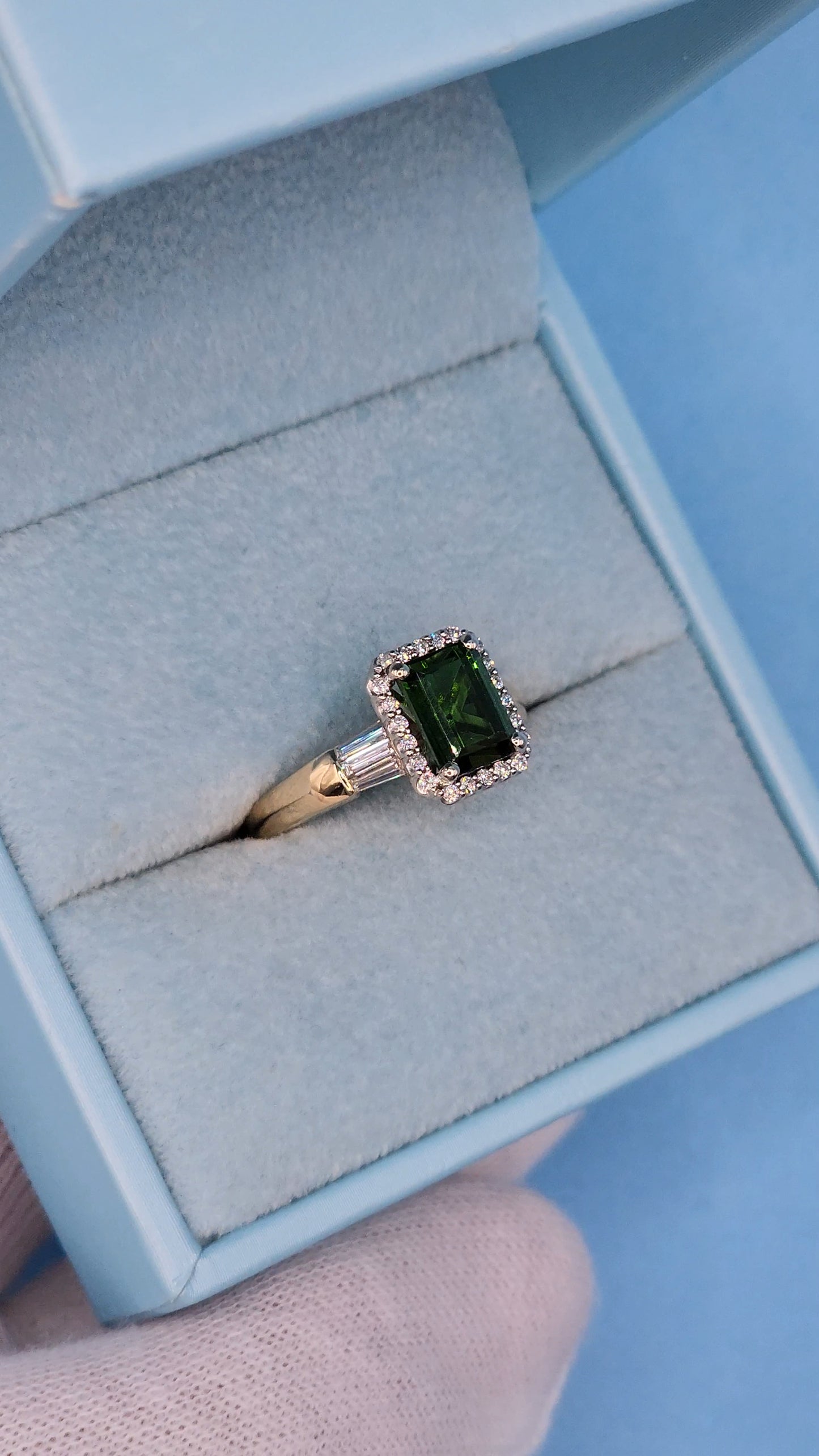 1.97 ct Green Tourmaline and Halo Diamond Ring in 14k Two-Tone Gold