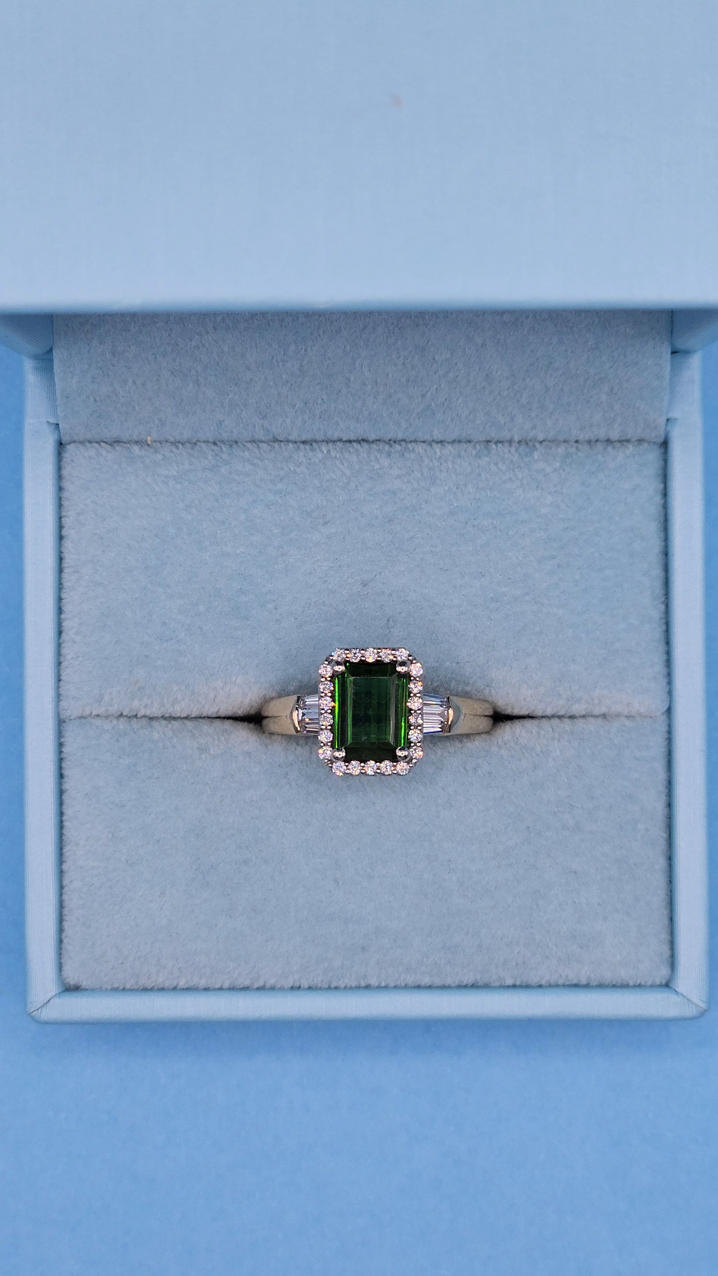 1.97 ct Green Tourmaline and Halo Diamond Ring in 14k Two-Tone Gold