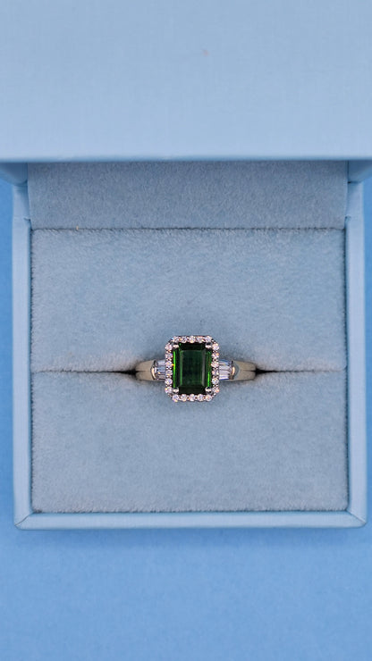 1.97 ct Green Tourmaline and Halo Diamond Ring in 14k Two-Tone Gold