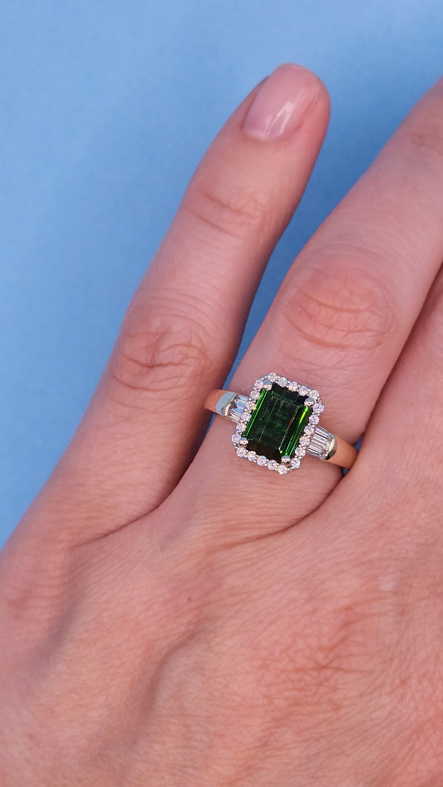 1.97 ct Green Tourmaline and Halo Diamond Ring in 14k Two-Tone Gold