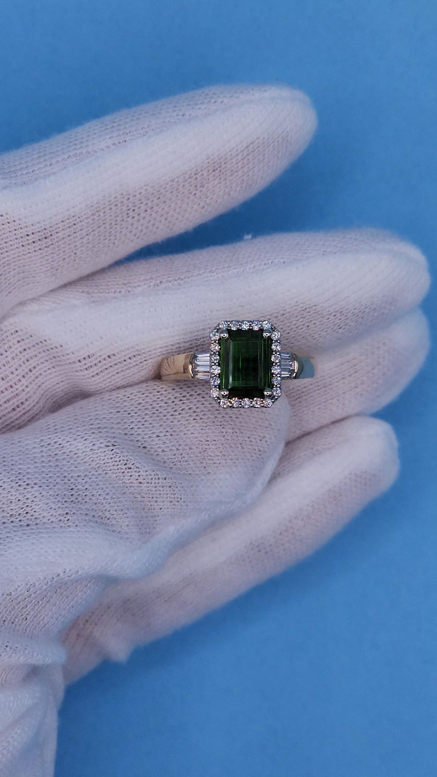 1.97 ct Green Tourmaline and Halo Diamond Ring in 14k Two-Tone Gold