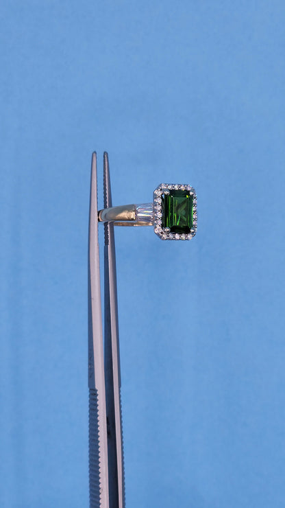 1.97 ct Green Tourmaline and Halo Diamond Ring in 14k Two-Tone Gold