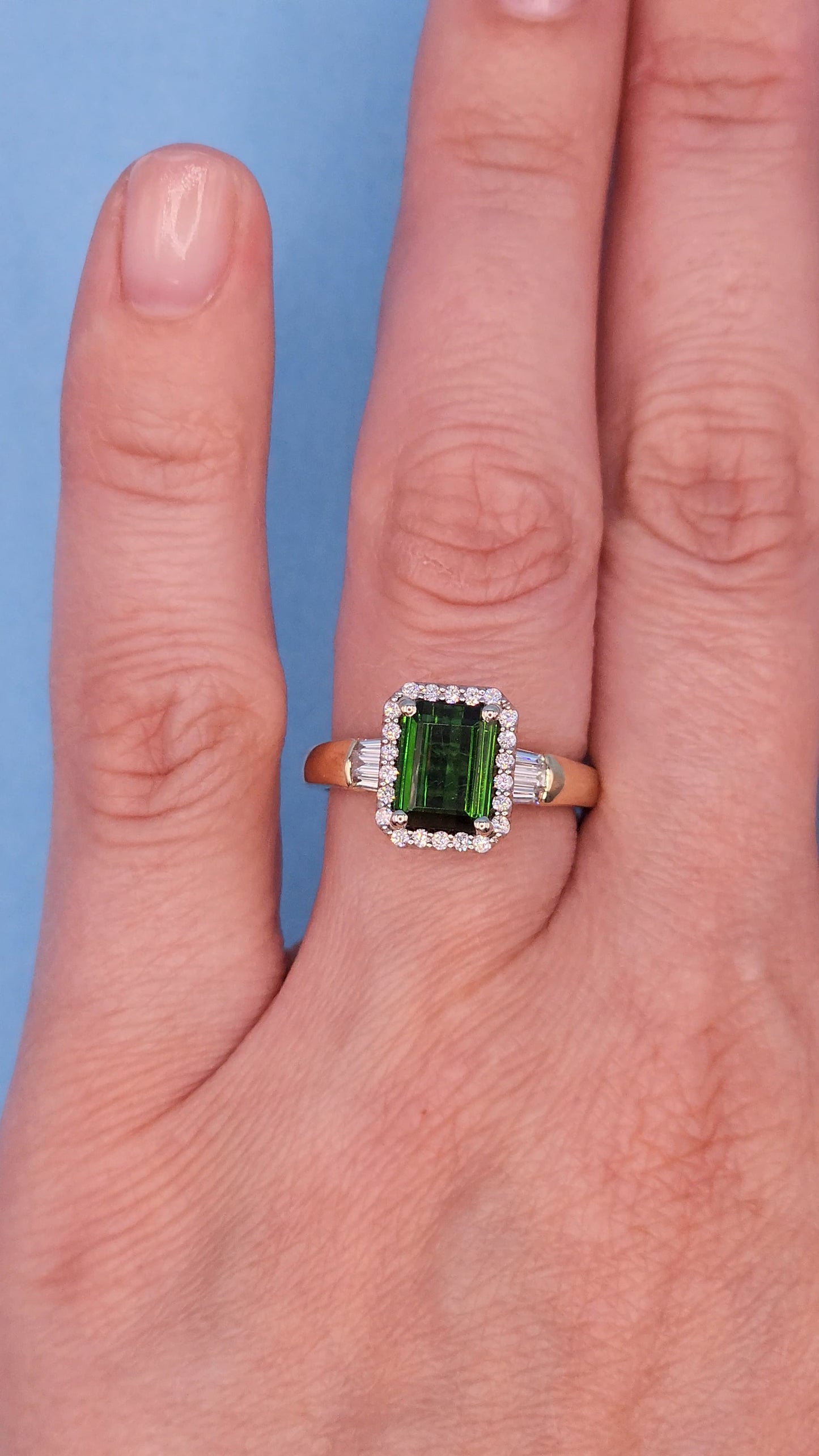 1.97 ct Green Tourmaline and Halo Diamond Ring in 14k Two-Tone Gold