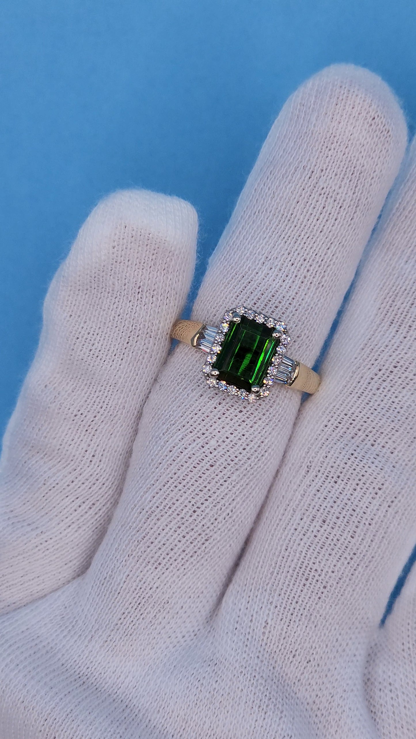 1.97 ct Green Tourmaline and Halo Diamond Ring in 14k Two-Tone Gold