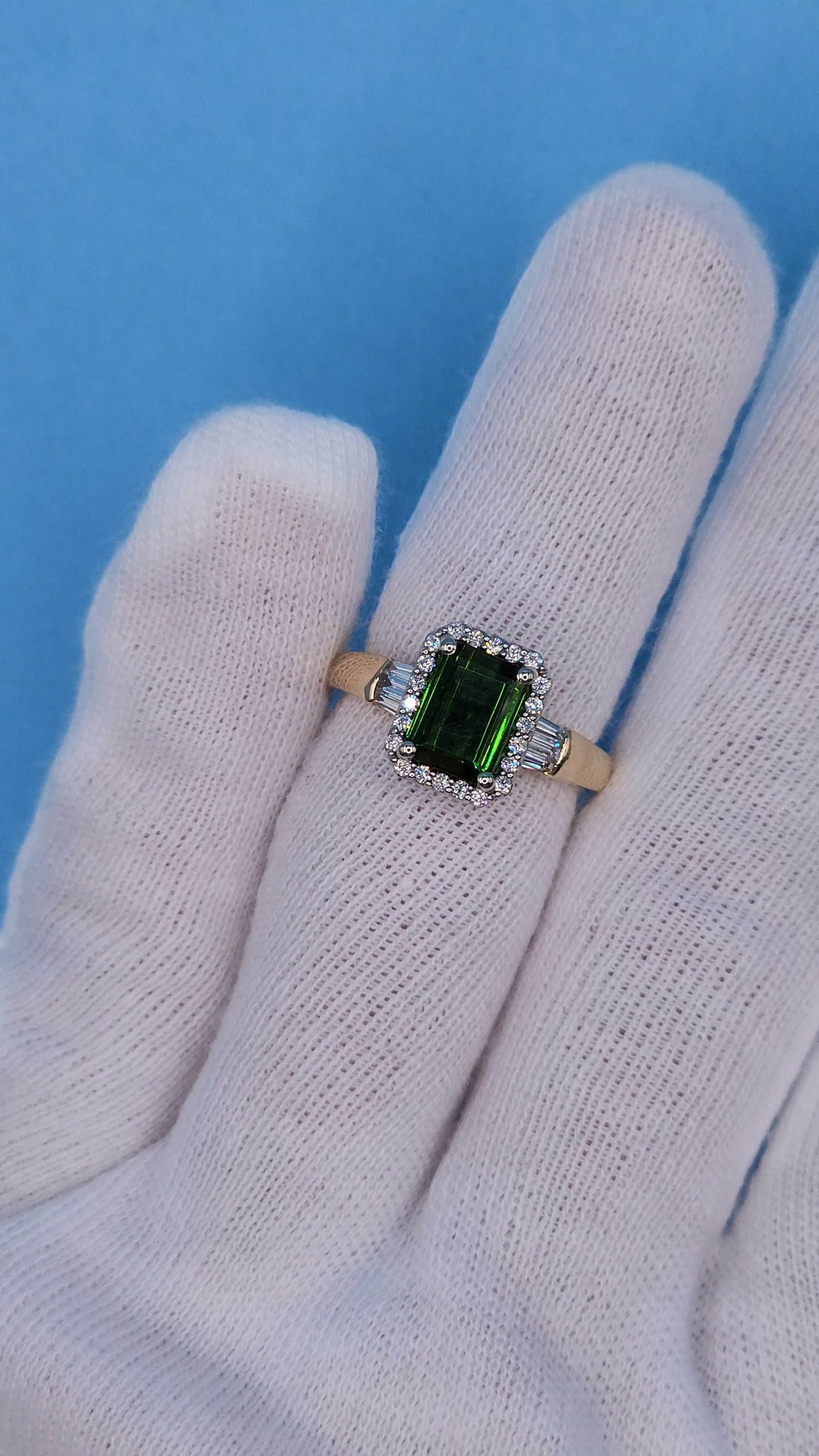 1.97 ct Green Tourmaline and Halo Diamond Ring in 14k Two-Tone Gold