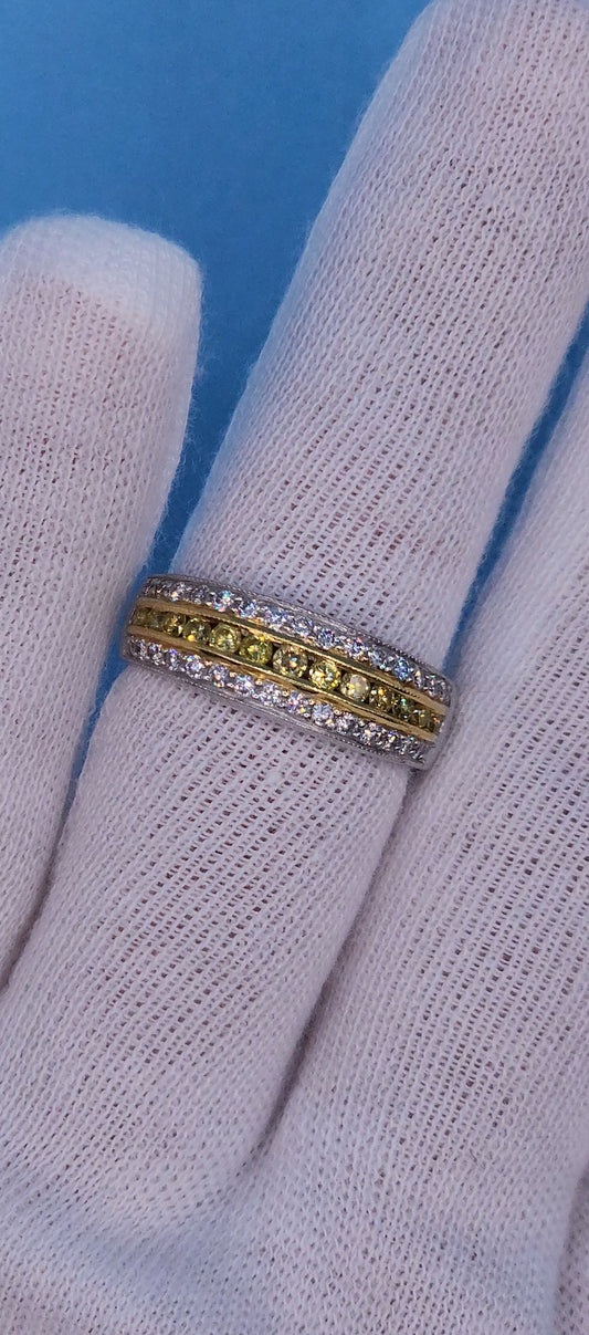 JB STAR Pave Fancy Yellow & White Diamond Band in Platinum and 18K Yellow Gold