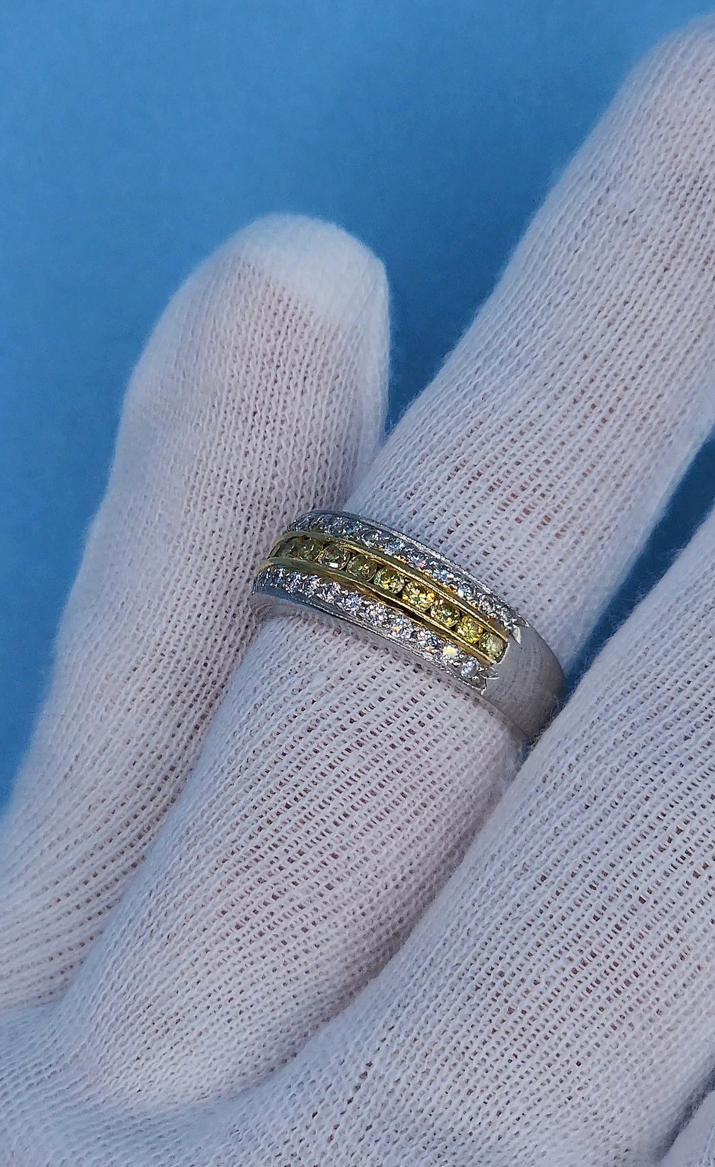 JB STAR Pave Fancy Yellow & White Diamond Band in Platinum and 18K Yellow Gold