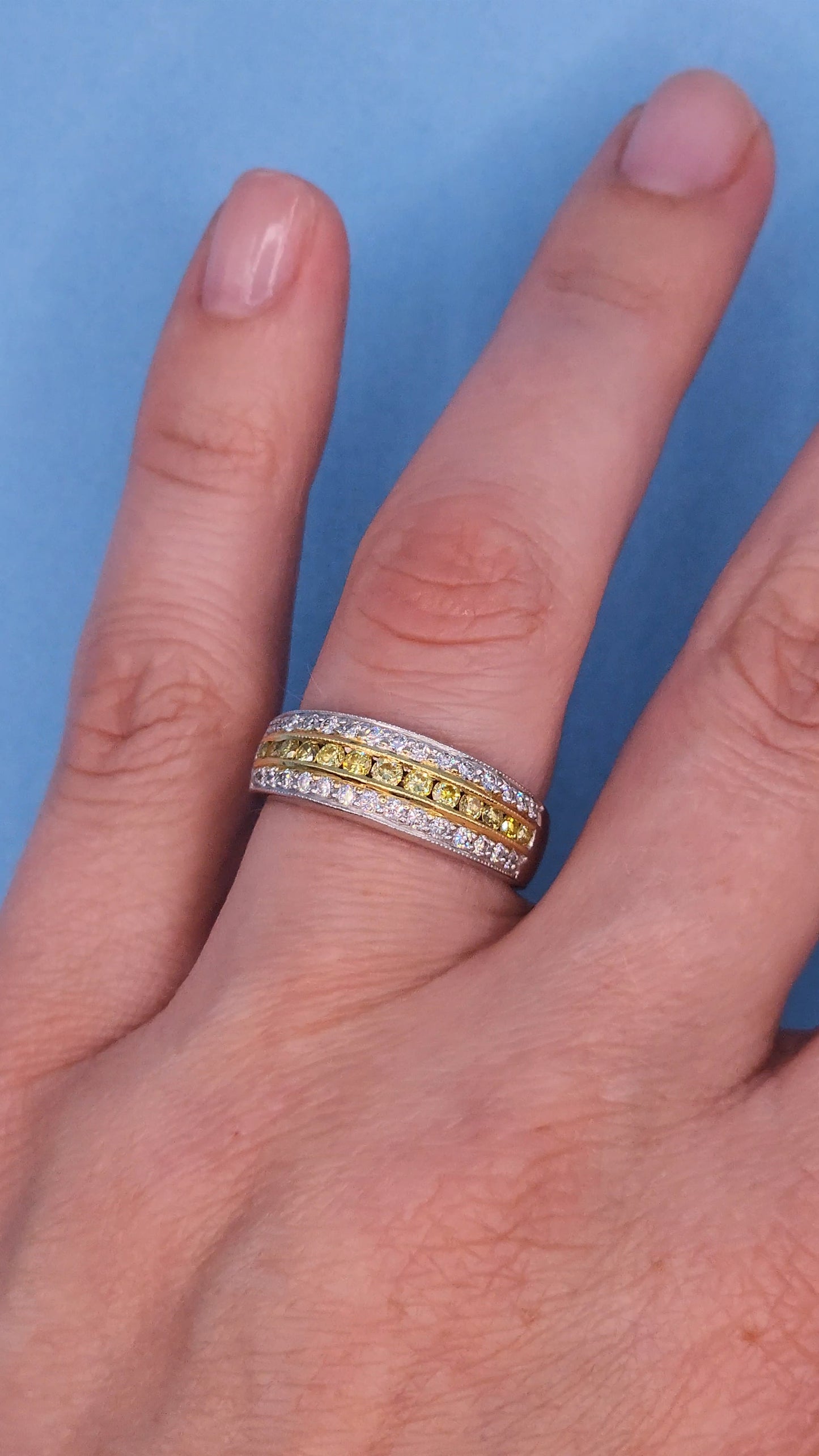 JB STAR Pave Fancy Yellow & White Diamond Band in Platinum and 18K Yellow Gold