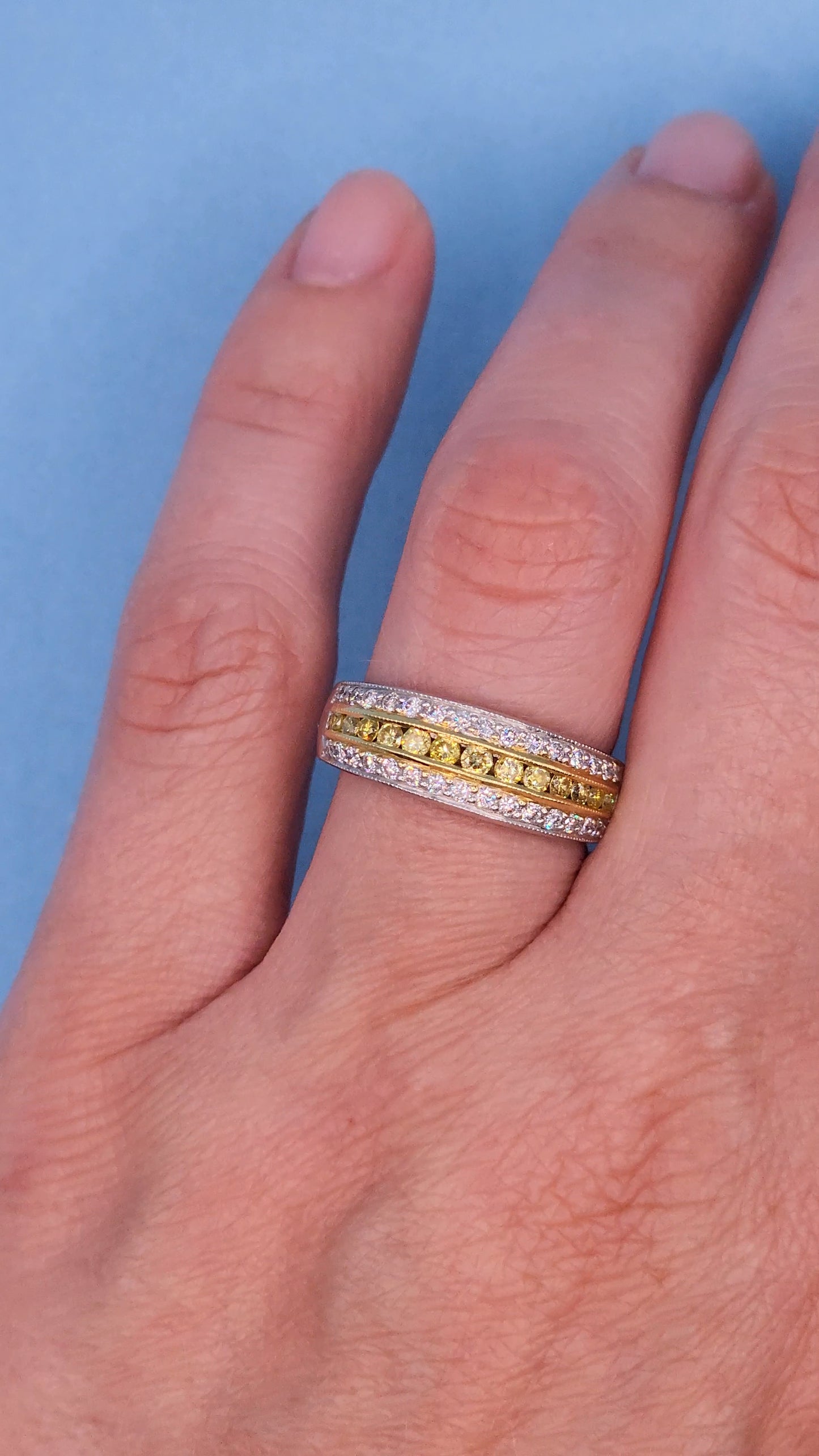 JB STAR Pave Fancy Yellow & White Diamond Band in Platinum and 18K Yellow Gold