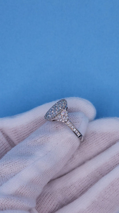 Ladies Oval Diamond Cluster Cocktail Ring in 18k White Gold