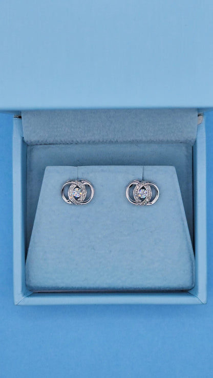 Fancy Design Diamond Stud Earrings in 10k White Gold