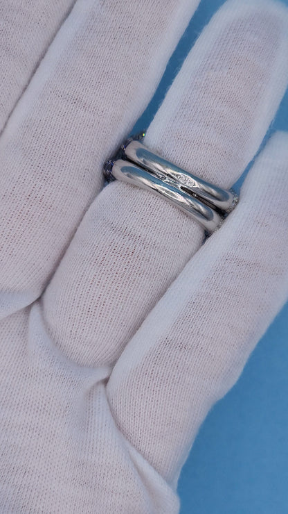 Large Cocktail Ring with Blue Topaz Center Accented by Diamond and Sapphire Swirl in 18k White Gold