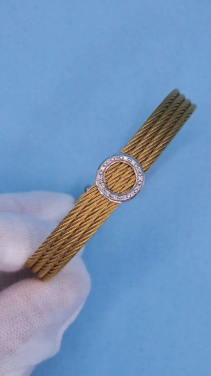 ALOR Flexible Cuff Bracelet Classique Collection in 18k Gold and Steel with Diamonds