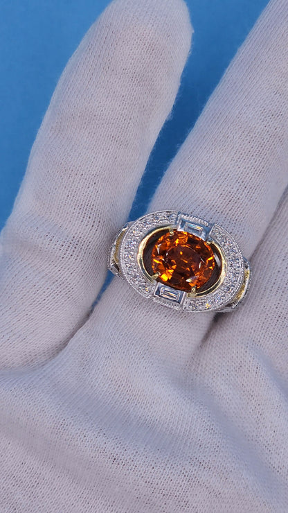 Spessartine Orange Garnet Diamond and Pink Topaz Ring in 14k Yellow and White Gold