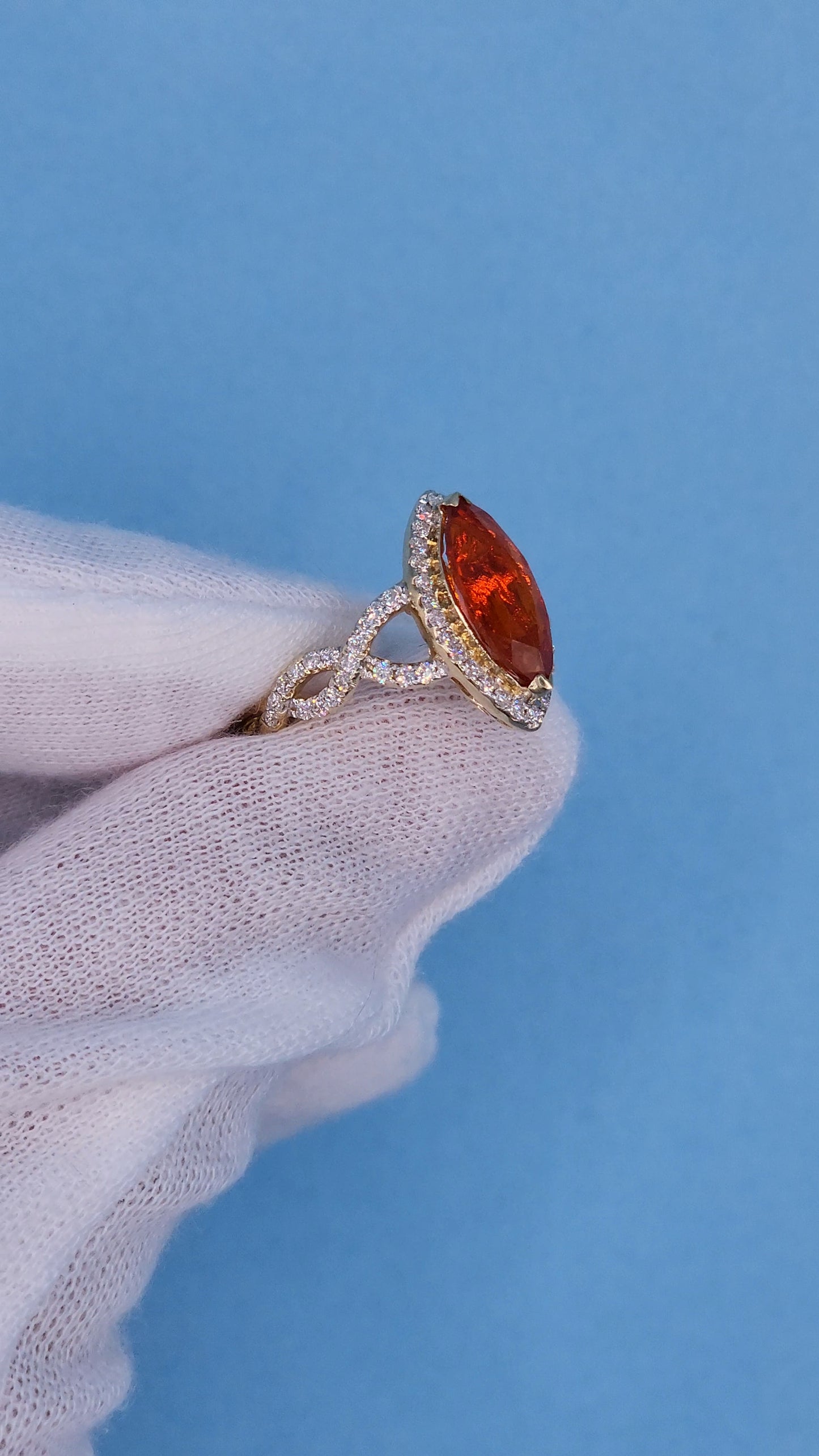 1.33 ct Marquise Fire Opal Ring with Diamond Halo in 14k Yellow Gold