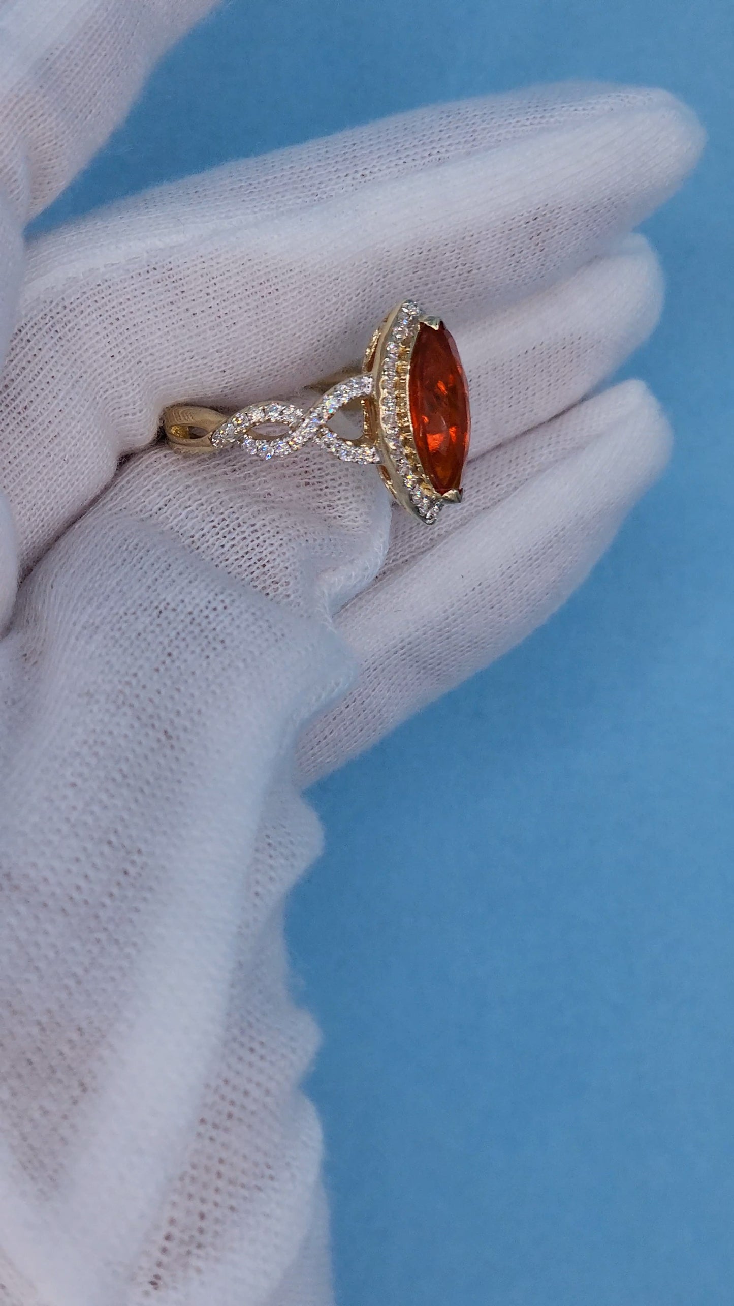 1.33 ct Marquise Fire Opal Ring with Diamond Halo in 14k Yellow Gold