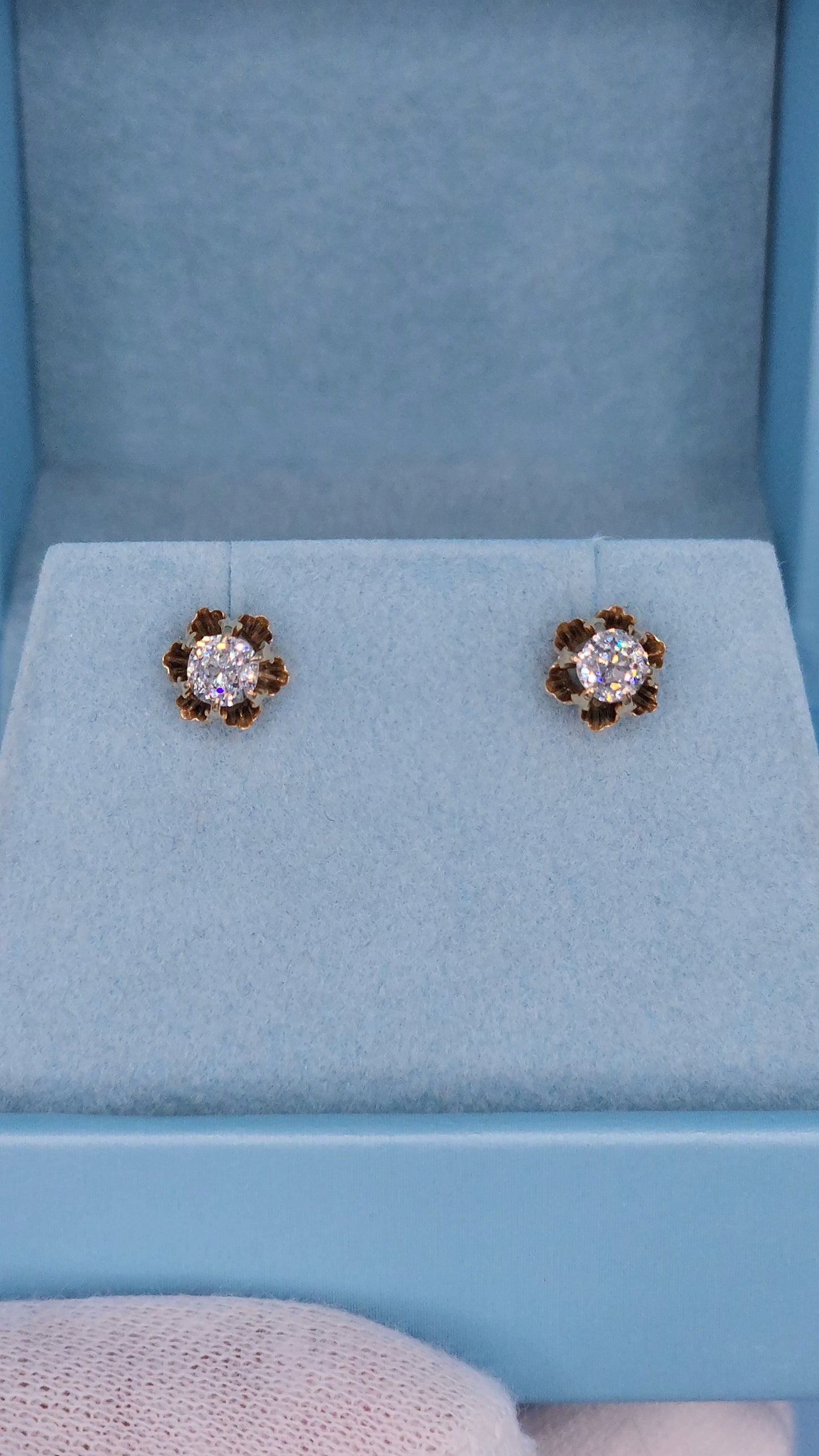 Vintage Flower Motif Stud Earrings with Old Mine Diamonds in 14k Rose Gold