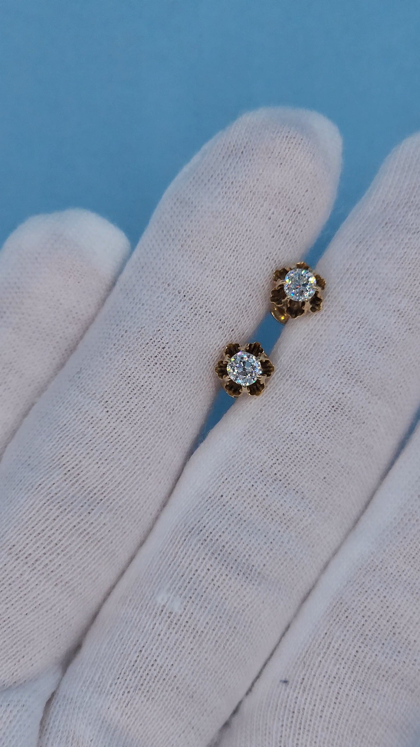 Vintage Flower Motif Stud Earrings with Old Mine Diamonds in 14k Rose Gold