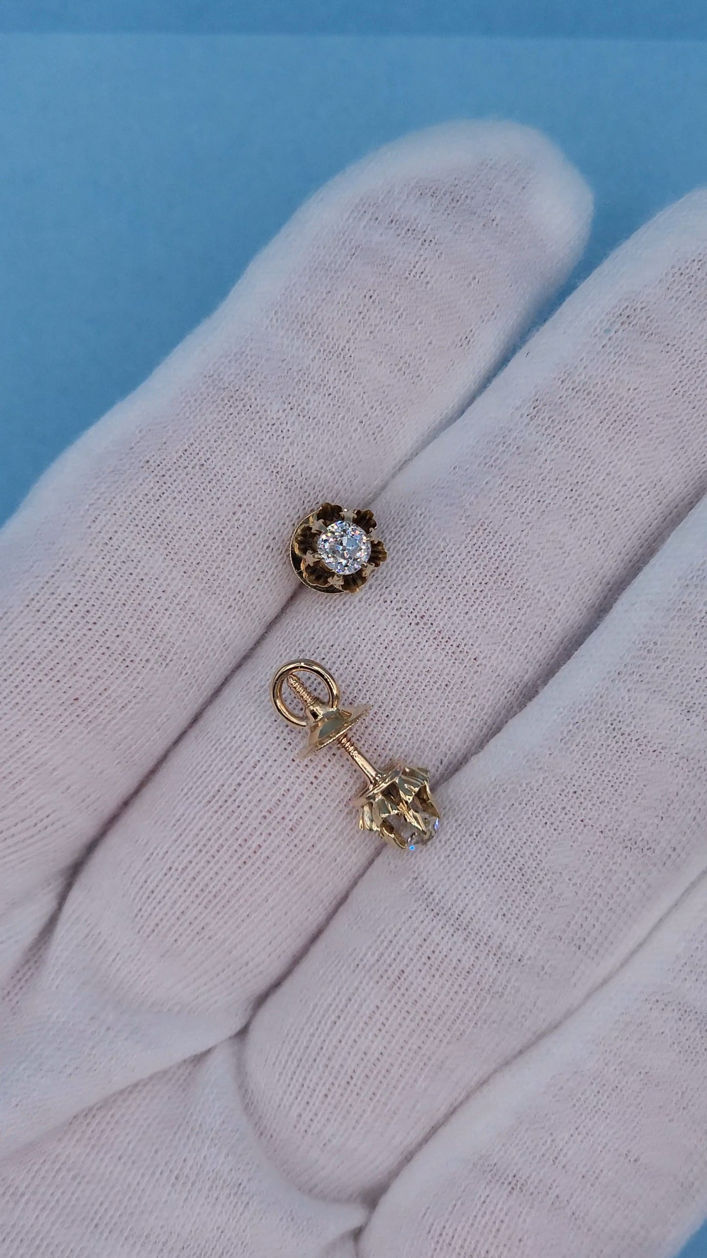 Vintage Flower Motif Stud Earrings with Old Mine Diamonds in 14k Rose Gold