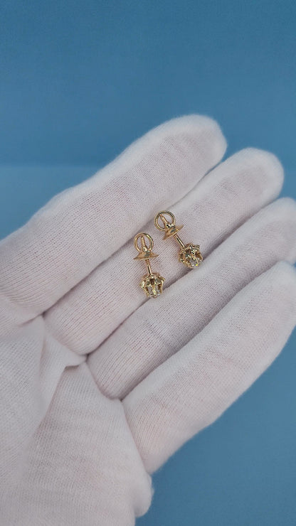 Vintage Flower Motif Stud Earrings with Old Mine Diamonds in 14k Rose Gold