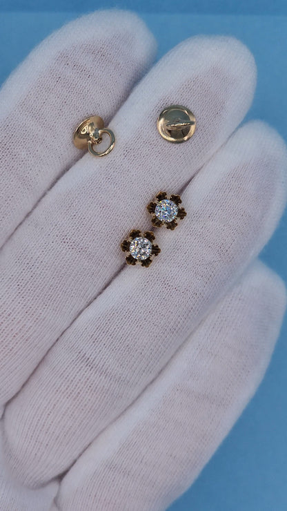 Vintage Flower Motif Stud Earrings with Old Mine Diamonds in 14k Rose Gold