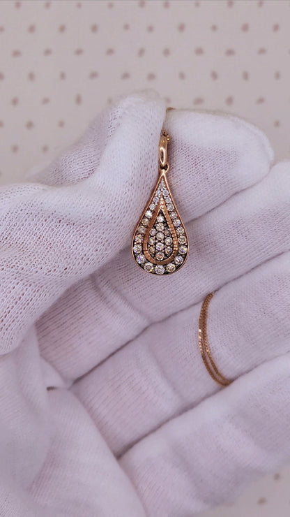 Teardrop Diamond Cluster Pendant Necklace in 10k Rose Gold 18"