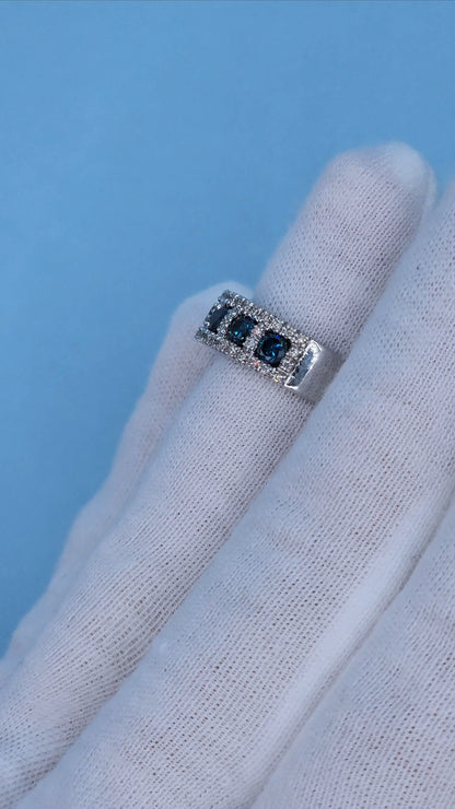 1.25 ct Blue and White Diamond Band Ring in 14k White Gold, Size 7