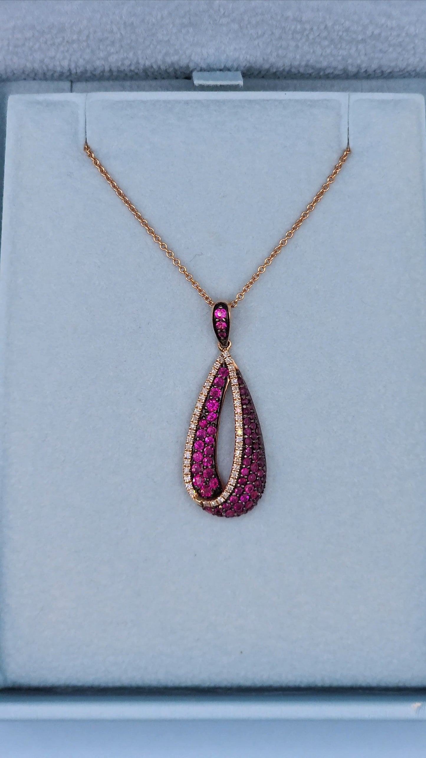 Effy Pave Classica Ruby and Diamond Teardrop Pendant in 14k Rose Gold on 18-Inch Chain