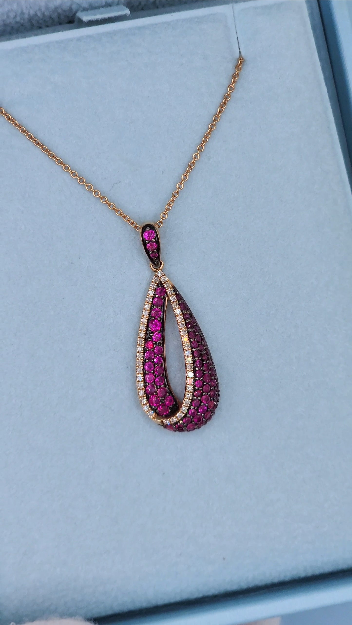 Effy Pave Classica Ruby and Diamond Teardrop Pendant in 14k Rose Gold on 18-Inch Chain