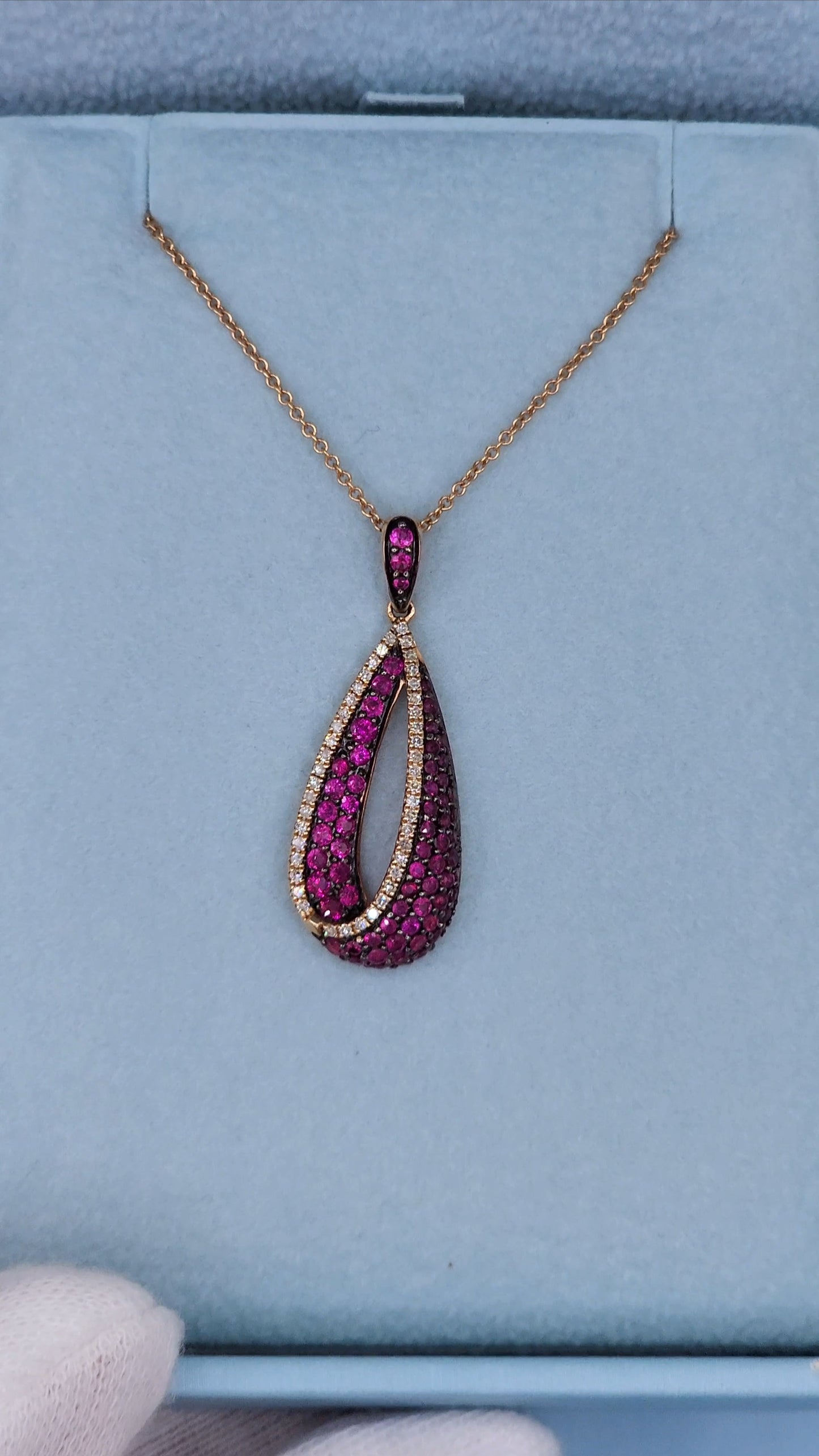 Effy Pave Classica Ruby and Diamond Teardrop Pendant in 14k Rose Gold on 18-Inch Chain