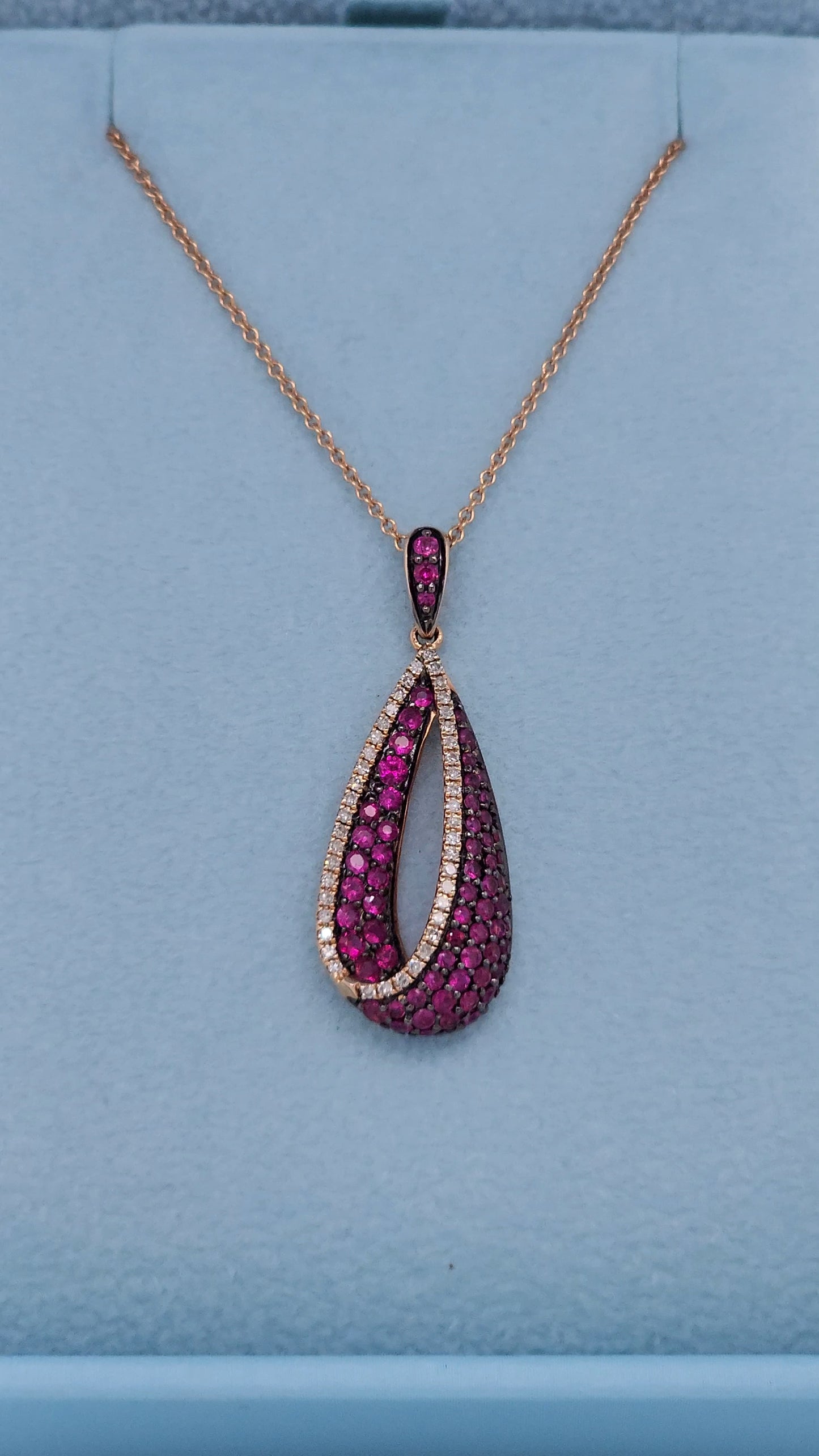 Effy Pave Classica Ruby and Diamond Teardrop Pendant in 14k Rose Gold on 18-Inch Chain