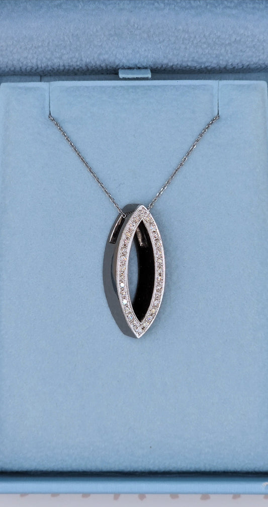 Marquise Open Pendant with Pave Diamonds in 18k Black Rhodium Gold on 18-Inch 14k White Gold Chain