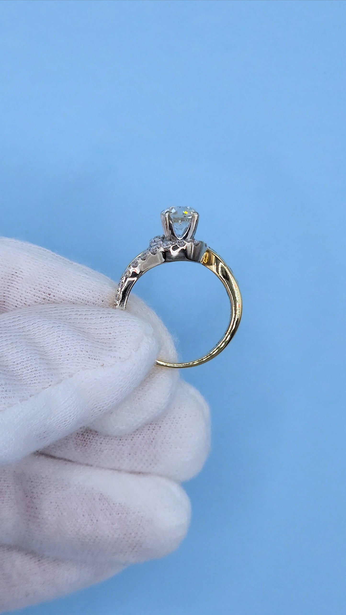 14k Two-Tone Gold Bypass Ring with 0.91 ct Old European Cut Diamond and Natural Diamond Accents