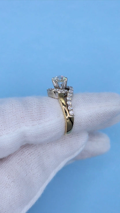 14k Two-Tone Gold Bypass Ring with 0.91 ct Old European Cut Diamond and Natural Diamond Accents