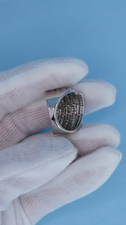 10k White Gold Wide Band Ring with 2 Carats of Baguette and Round Diamonds Back of The Ring