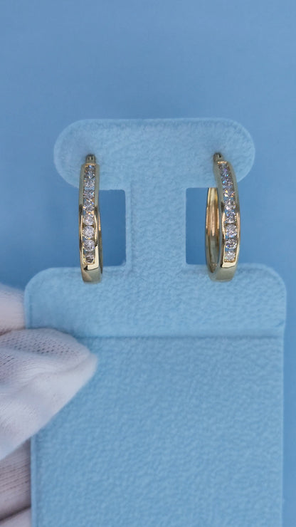 14k Yellow Gold Diamond Hoop Earrings - 1 Carat TW Channel Set, 1-Inch Diameter